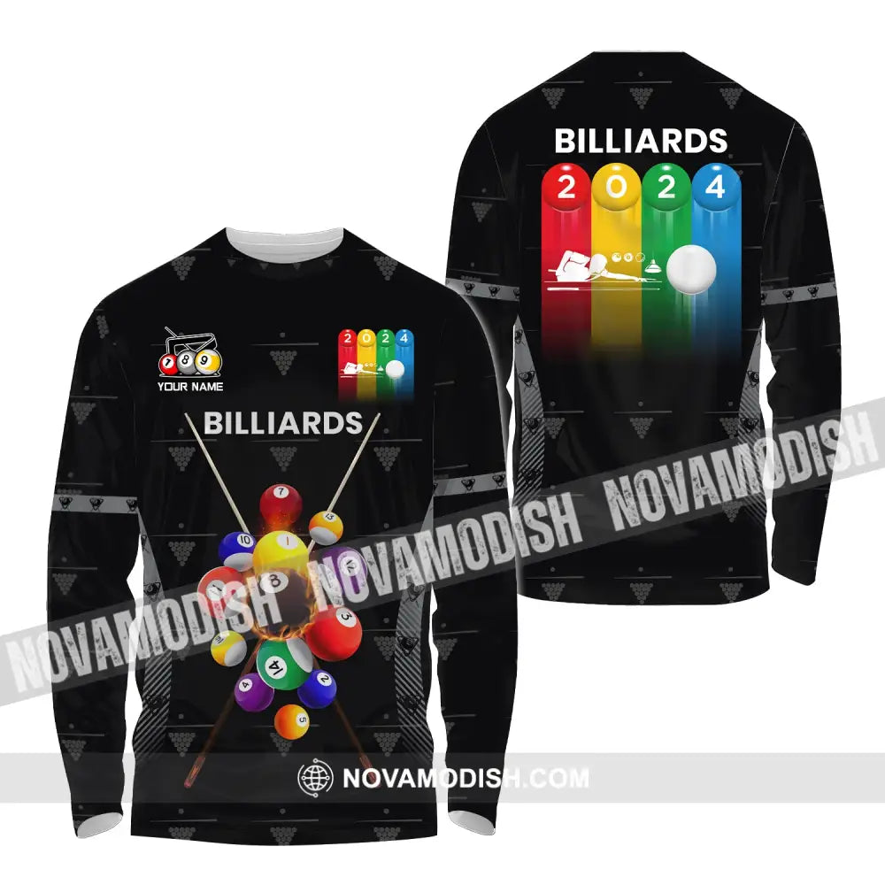 Man Shirt Custom Name Billiards Polo Long Sleeve Gift T-Shirt / S