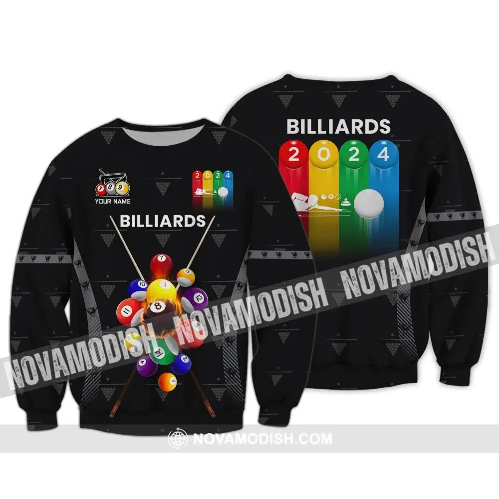 Man Shirt Custom Name Billiards Polo Long Sleeve Gift T-Shirt / S