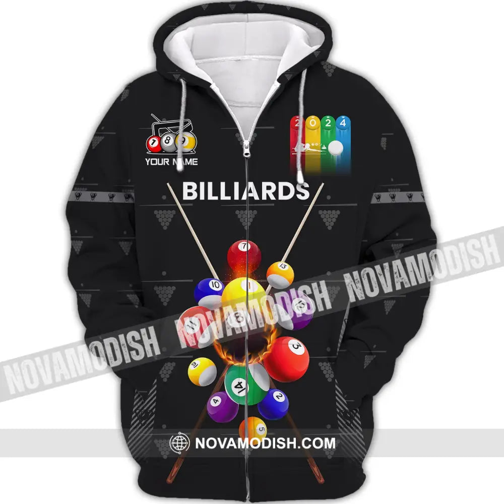 Man Shirt Custom Name Billiards Polo Long Sleeve Gift T-Shirt Zipper Hoodie / S