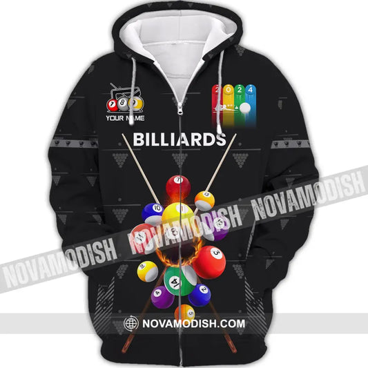 Man Shirt Custom Name Billiards Polo Long Sleeve Gift T-Shirt Zipper Hoodie / S