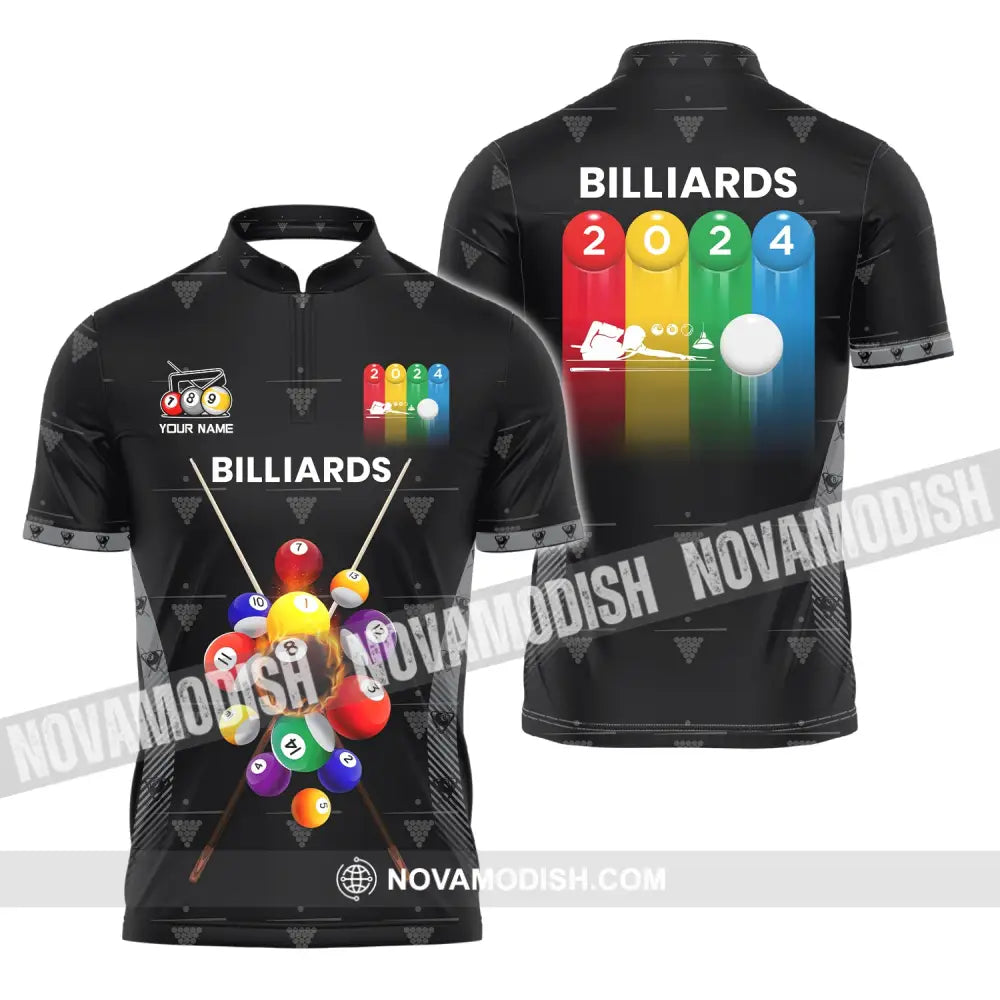 Man Shirt Custom Name Billiards Polo Long Sleeve Gift T-Shirt Zipper / S