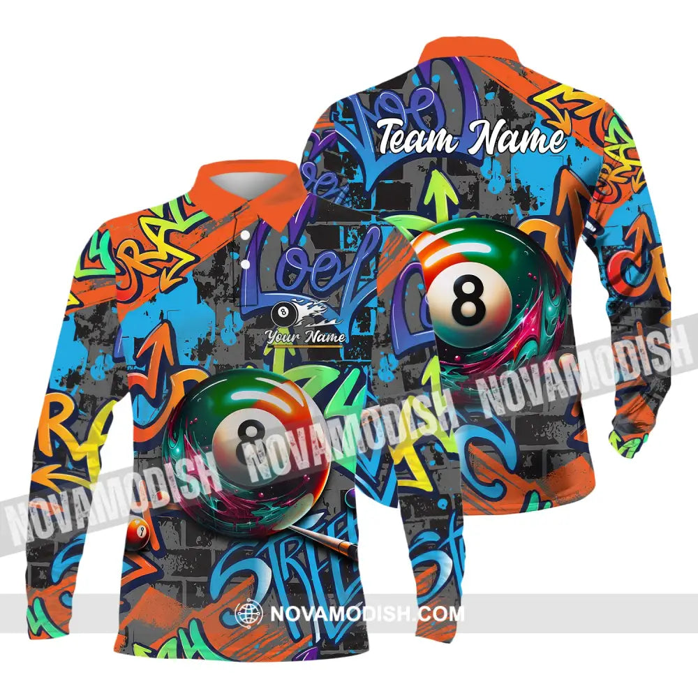 Man Shirt Custom Name Billiards Polo Long Sleeve Hoodie Gift For Lover / S T-Shirt