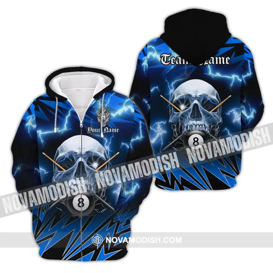 Man Shirt Custom Name Billiards Polo Long Sleeve Hoodie Skull Gift For Lover Zipper / S T-Shirt