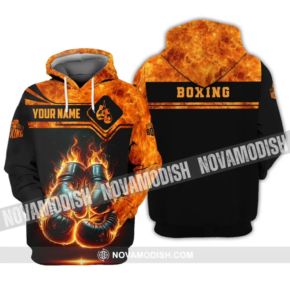 Man Shirt Custom Name Boxing Fire Polo Long Sleeve Gift For Lover Hoodie / S T-Shirt