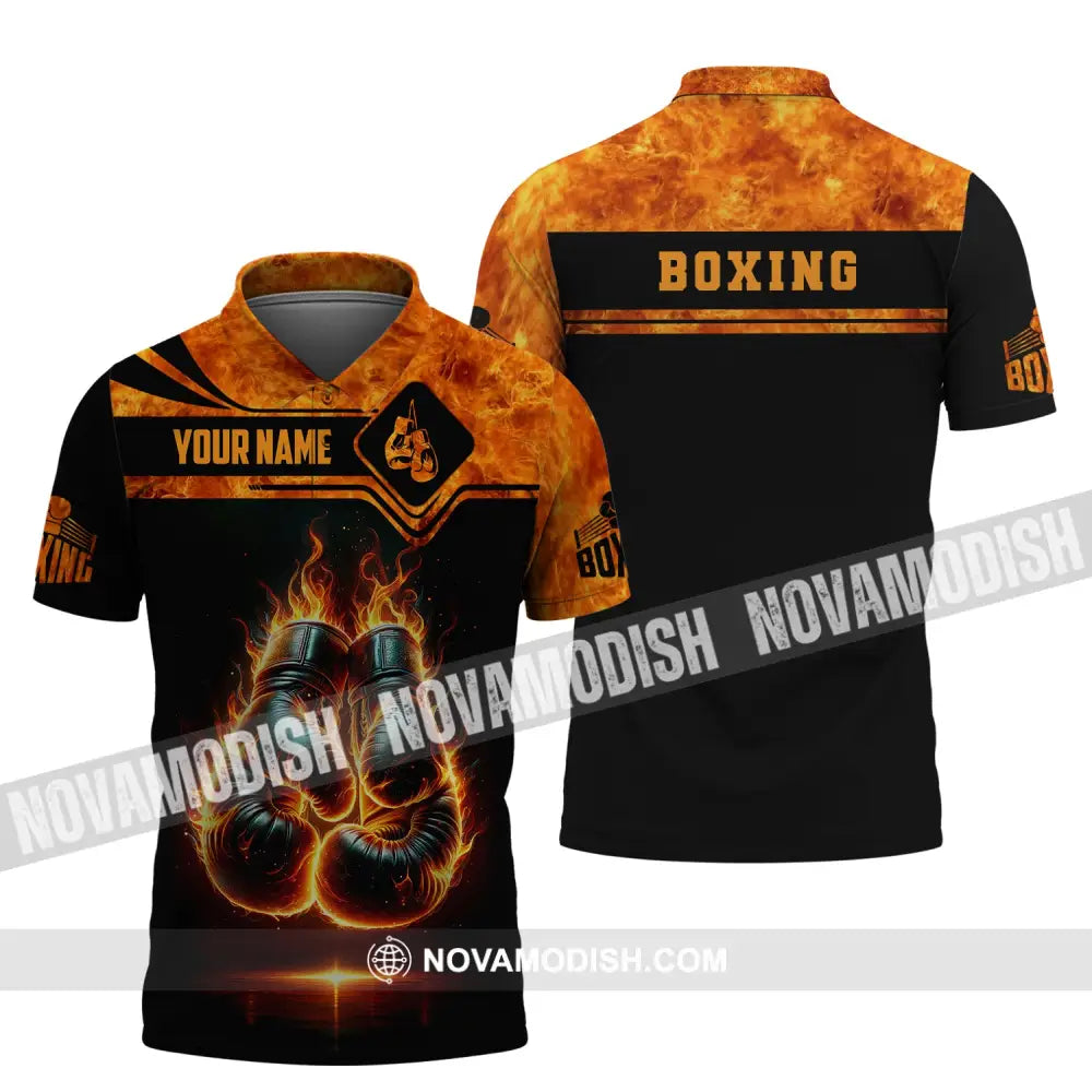 Man Shirt Custom Name Boxing Fire Polo Long Sleeve Gift For Lover / S T-Shirt