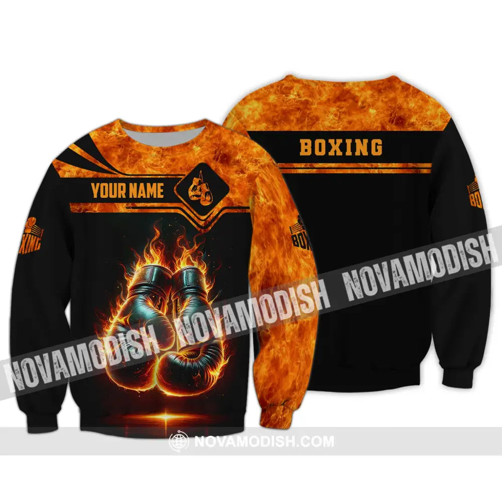 Man Shirt Custom Name Boxing Fire Polo Long Sleeve Gift For Lover / S T-Shirt