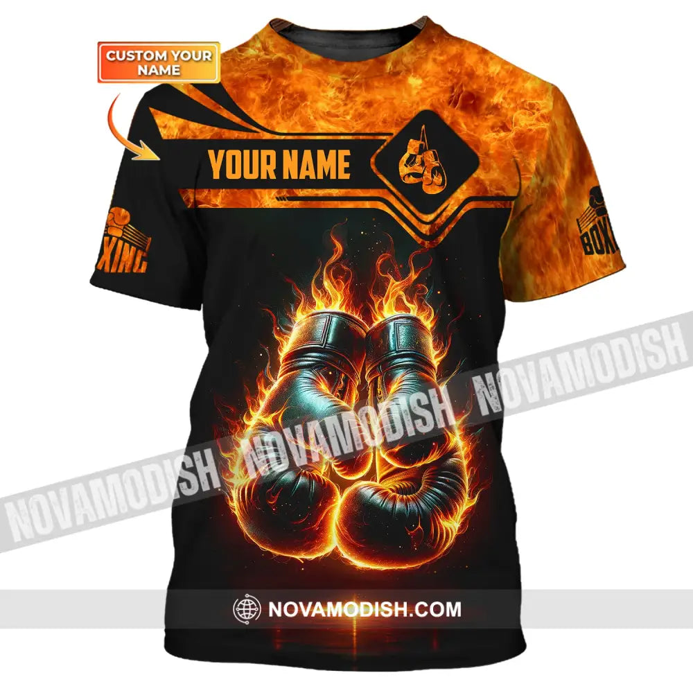 Man Shirt Custom Name Boxing Fire Polo Long Sleeve Gift For Lover T-Shirt