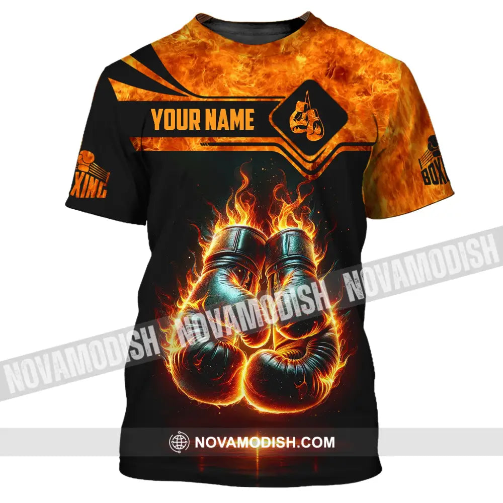 Man Shirt Custom Name Boxing Fire Polo Long Sleeve Gift For Lover T-Shirt / S