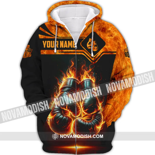 Man Shirt Custom Name Boxing Fire Polo Long Sleeve Gift For Lover Zipper Hoodie / S T-Shirt