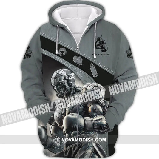Man Shirt Custom Name Boxing Hoodie Polo Long Sleeve Gift For Lovers Zipper / S T-Shirt