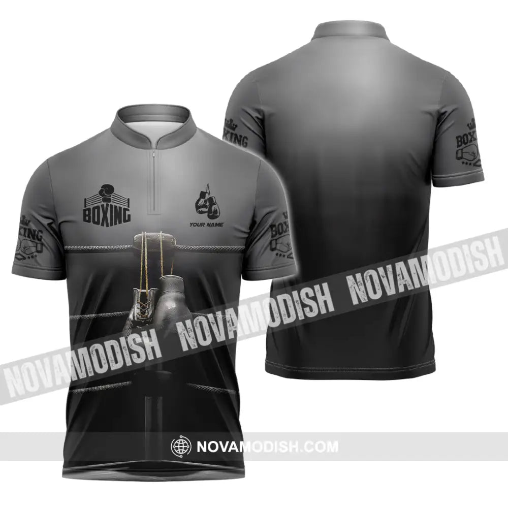 Man Shirt Custom Name Boxing Lover Hoodie Polo Long Sleeve Gift For Players Zipper / S T-Shirt