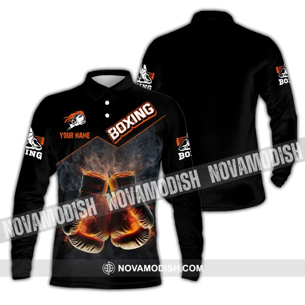 Man Shirt Custom Name Boxing Polo Long Sleeve Gift Players / S T-Shirt