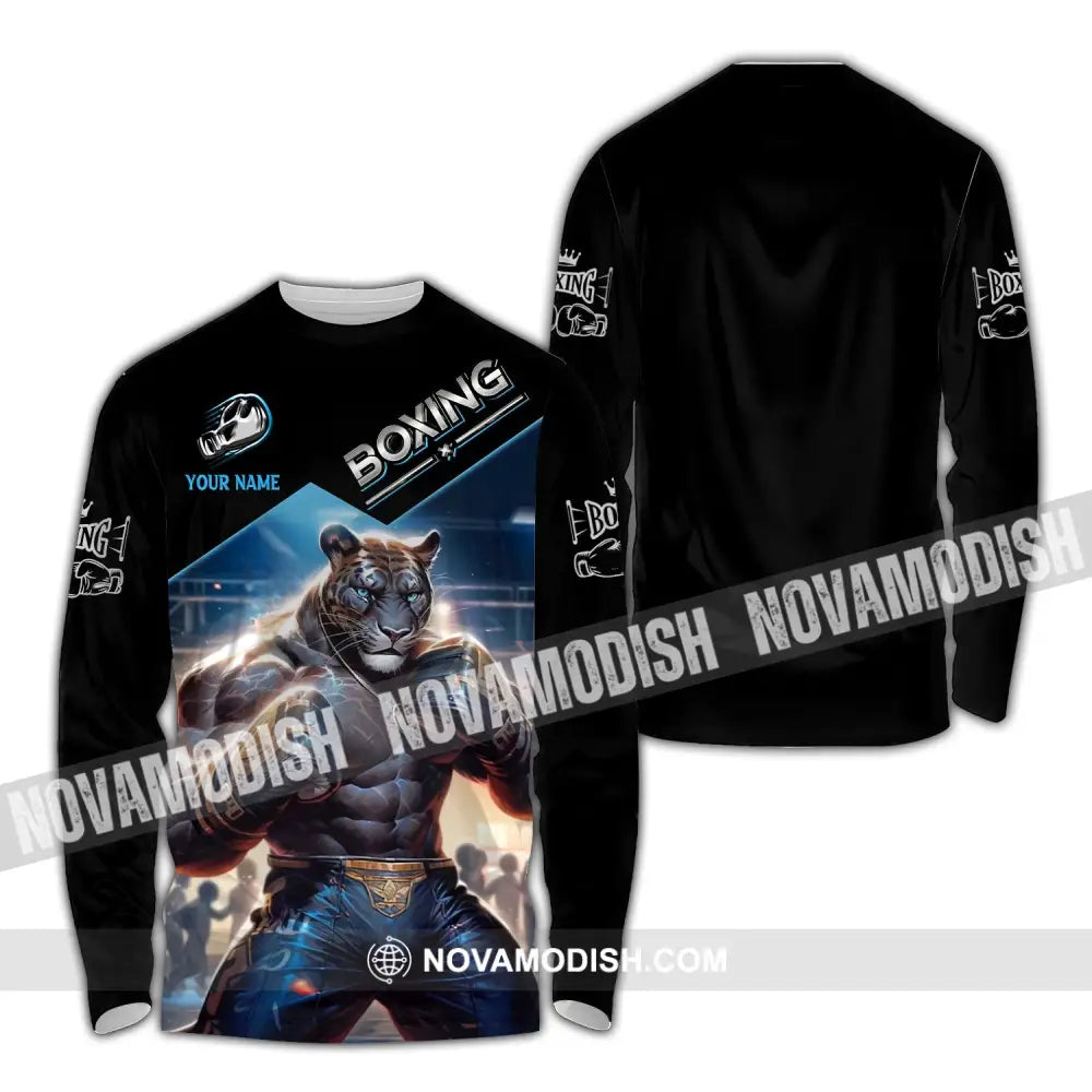 Man Shirt Custom Name Boxing Shirt Boxing Polo Long Sleeve Boxing Gift Long Sleeve Shirt / S T-shirt