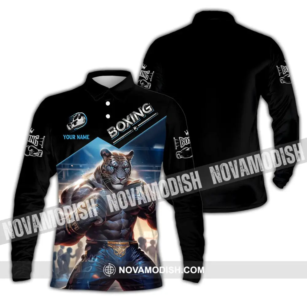 Man Shirt Custom Name Boxing Shirt Boxing Polo Long Sleeve Boxing Gift Long Sleeve Polo / S T-shirt