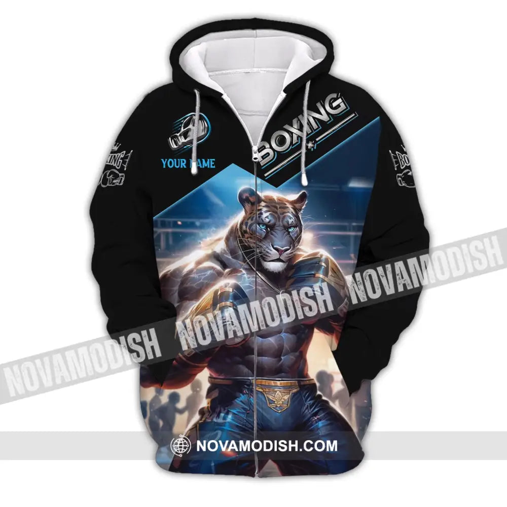 Man Shirt Custom Name Boxing Shirt Boxing Polo Long Sleeve Boxing Gift Zipper Hoodie / S T-shirt