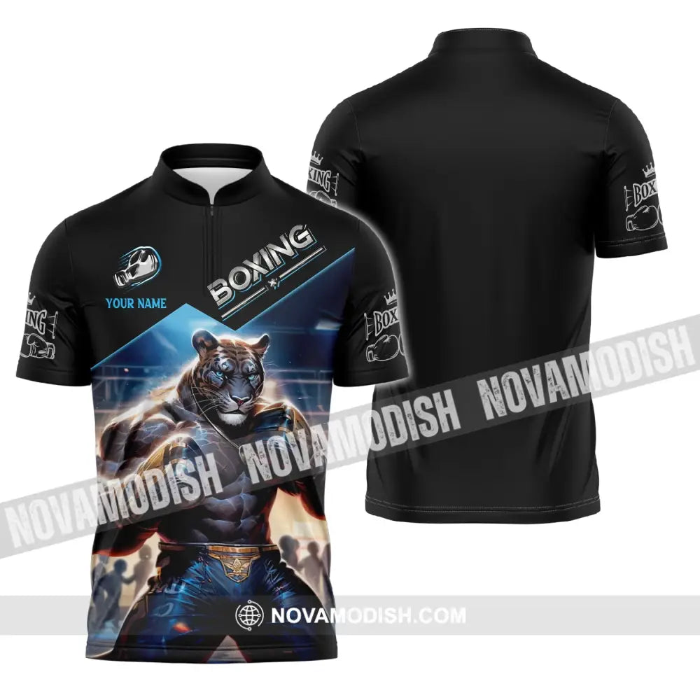 Man Shirt Custom Name Boxing Shirt Boxing Polo Long Sleeve Boxing Gift Zipper Polo Shirt / S T-shirt