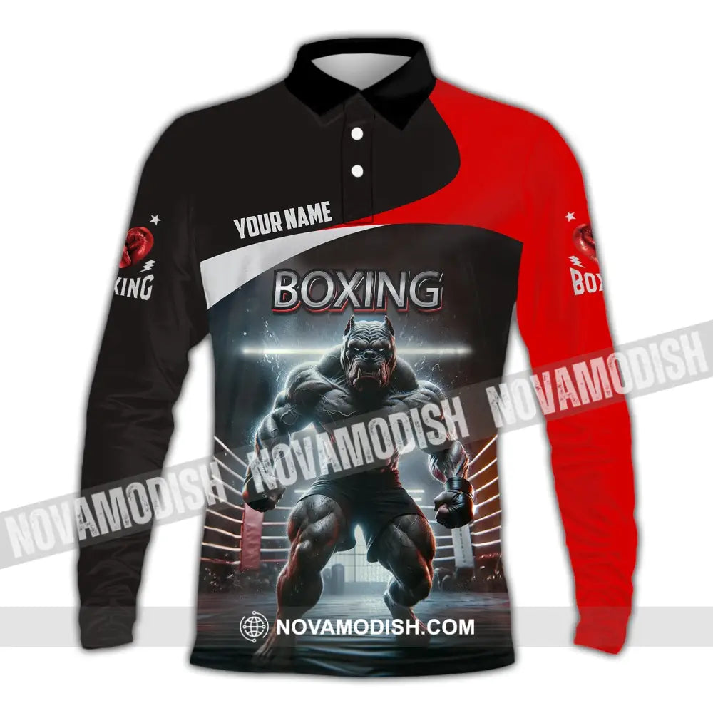 Man Shirt Custom Name Boxing T-Shirt For Club Gift Lovers Long Sleeve Polo / S T-Shirt