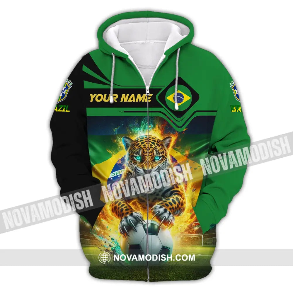 Man Shirt Custom Name Brazil Football Soccer T-Shirt Gift For Lover Zipper Hoodie / S