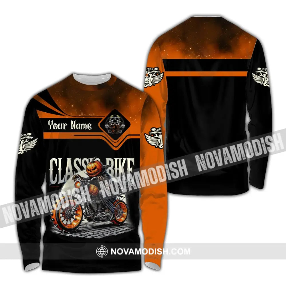 Man Shirt Custom Name Classic Bike Motorcycle T-Shirt Hoodie Long Sleeve / S T-Shirt