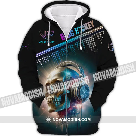 Man Shirt Custom Name Disc Jockey T-Shirt Music Lover Dj Skull Gift For Zipper Hoodie / S
