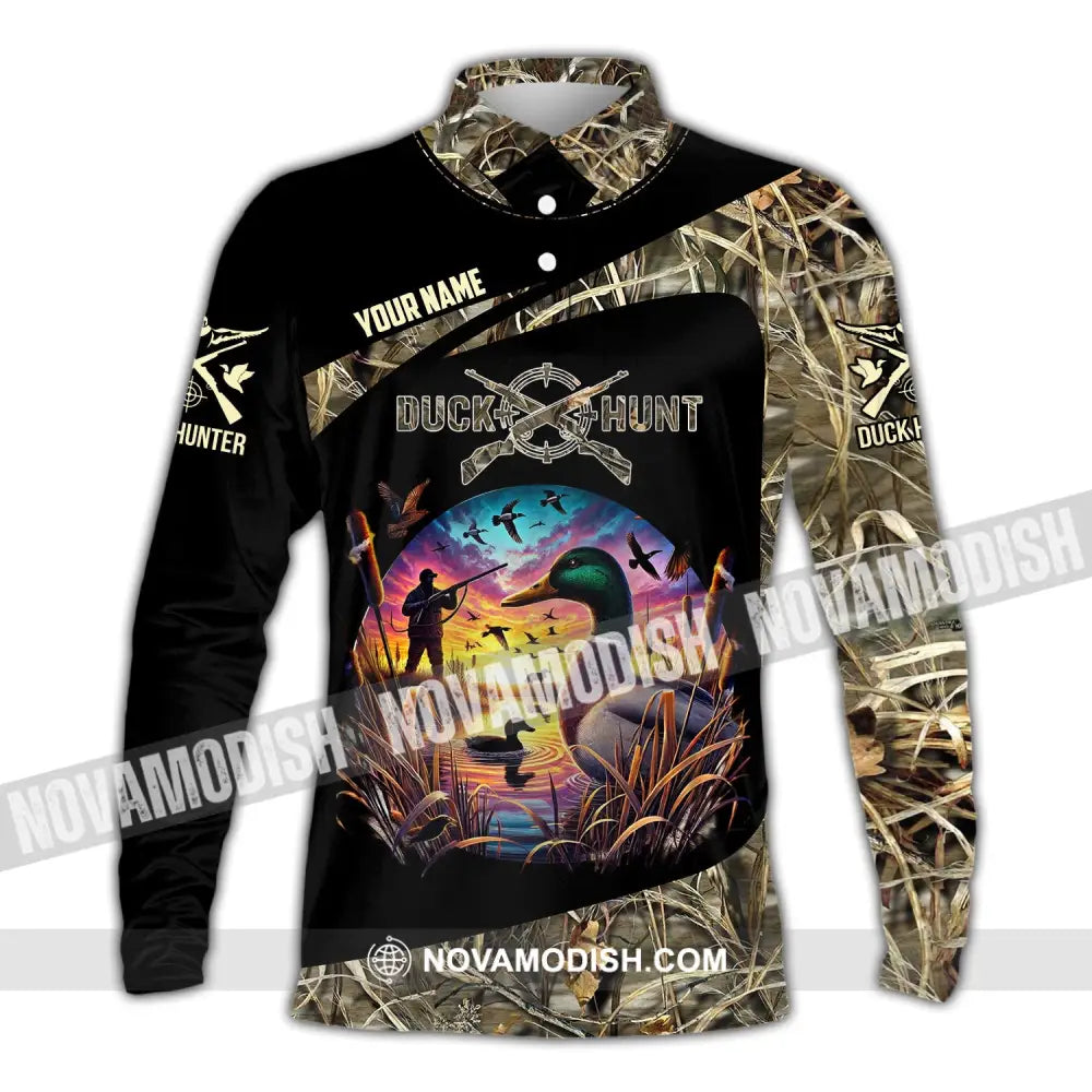 Man Shirt Custom Name Duck Hunter Hunting T-Shirt Hoodie Long Sleeve Polo / S T-Shirt