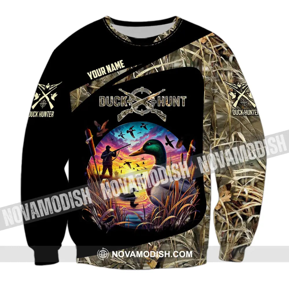 Man Shirt Custom Name Duck Hunter Hunting T-Shirt Hoodie Long Sleeve / S T-Shirt