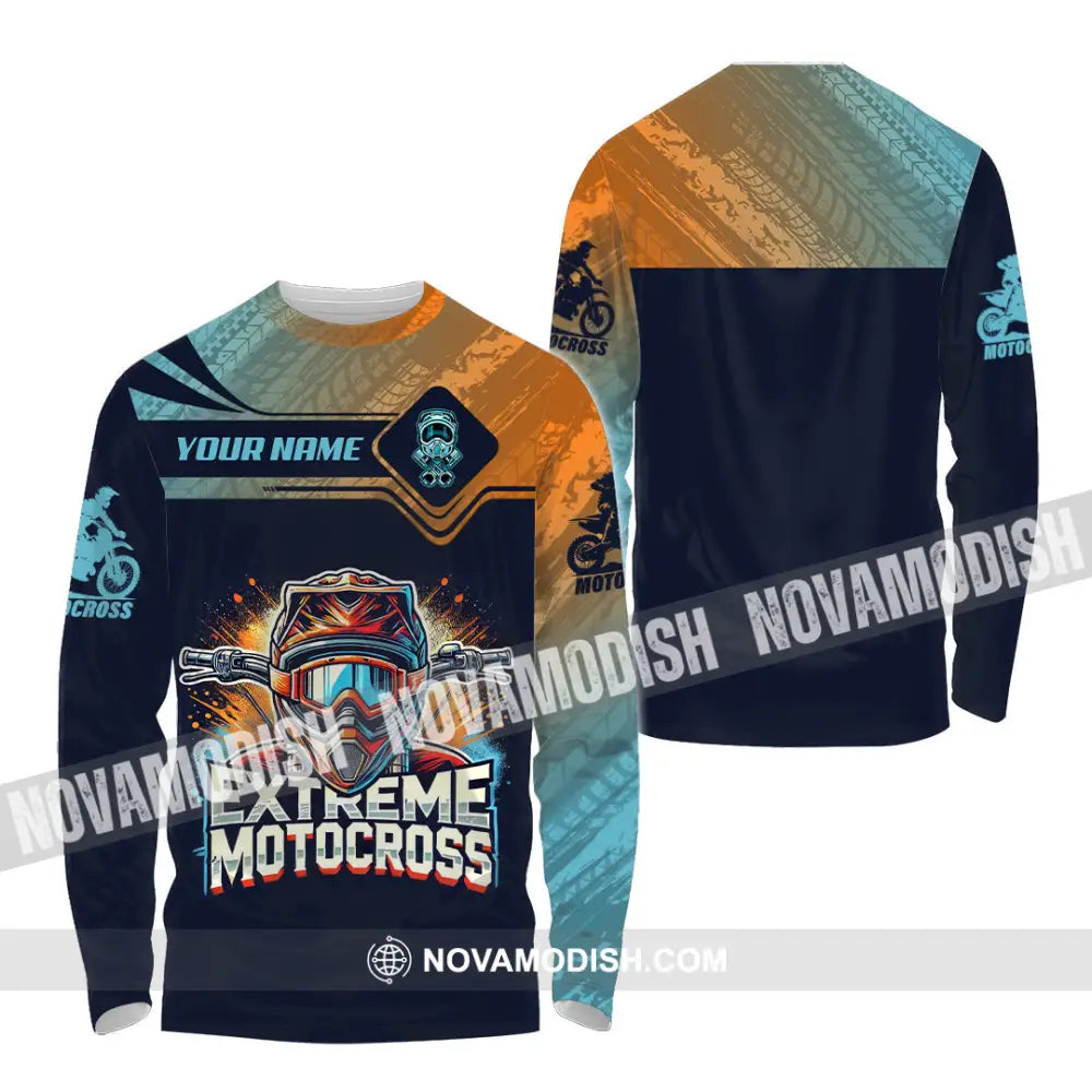 Man Shirt Custom Name Extreme Motocross Moto Cross Gift Polo Hoodie Long Sleeve / S T-Shirt