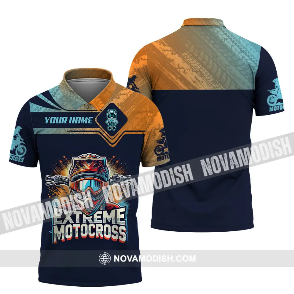 Man Shirt Custom Name Extreme Motocross Moto Cross Gift Polo Hoodie Long Sleeve / S T-Shirt