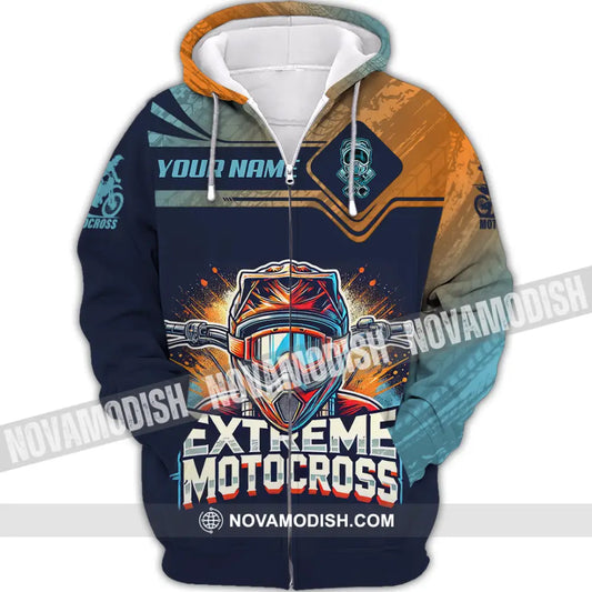 Man Shirt Custom Name Extreme Motocross Moto Cross Gift Polo Hoodie Long Sleeve Zipper / S T-Shirt