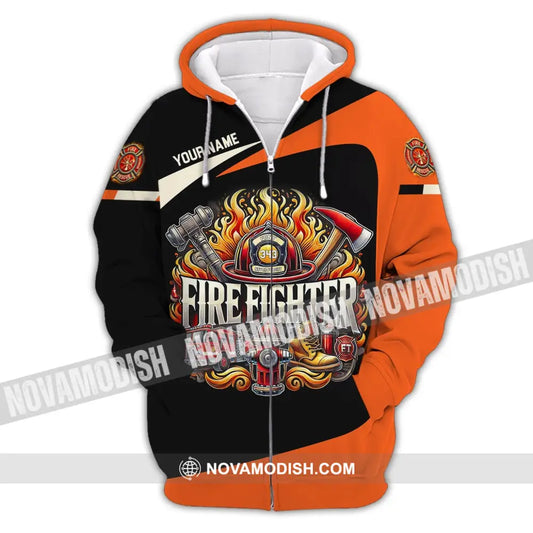 Man Shirt Custom Name Firefighter T-Shirt Hoodie Long Sleeve Zipper / S T-Shirt