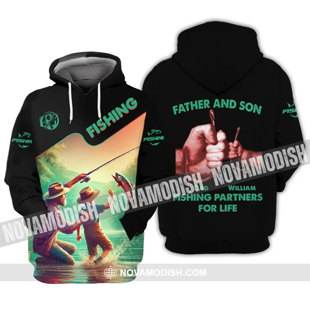 Man Shirt Custom Name Fishing Father And Son Partner Hoodie / S T-Shirt