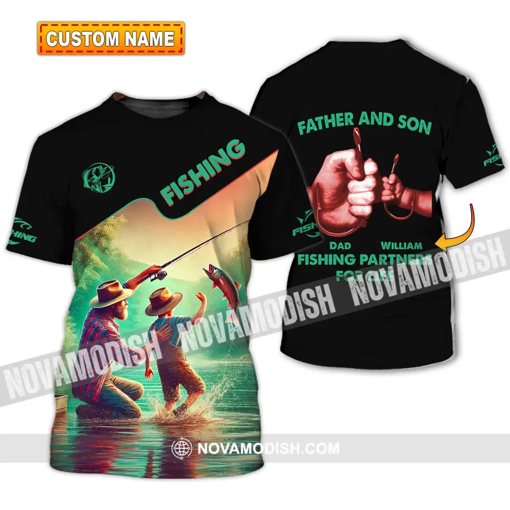 Man Shirt Custom Name Fishing Father And Son Partner T-Shirt