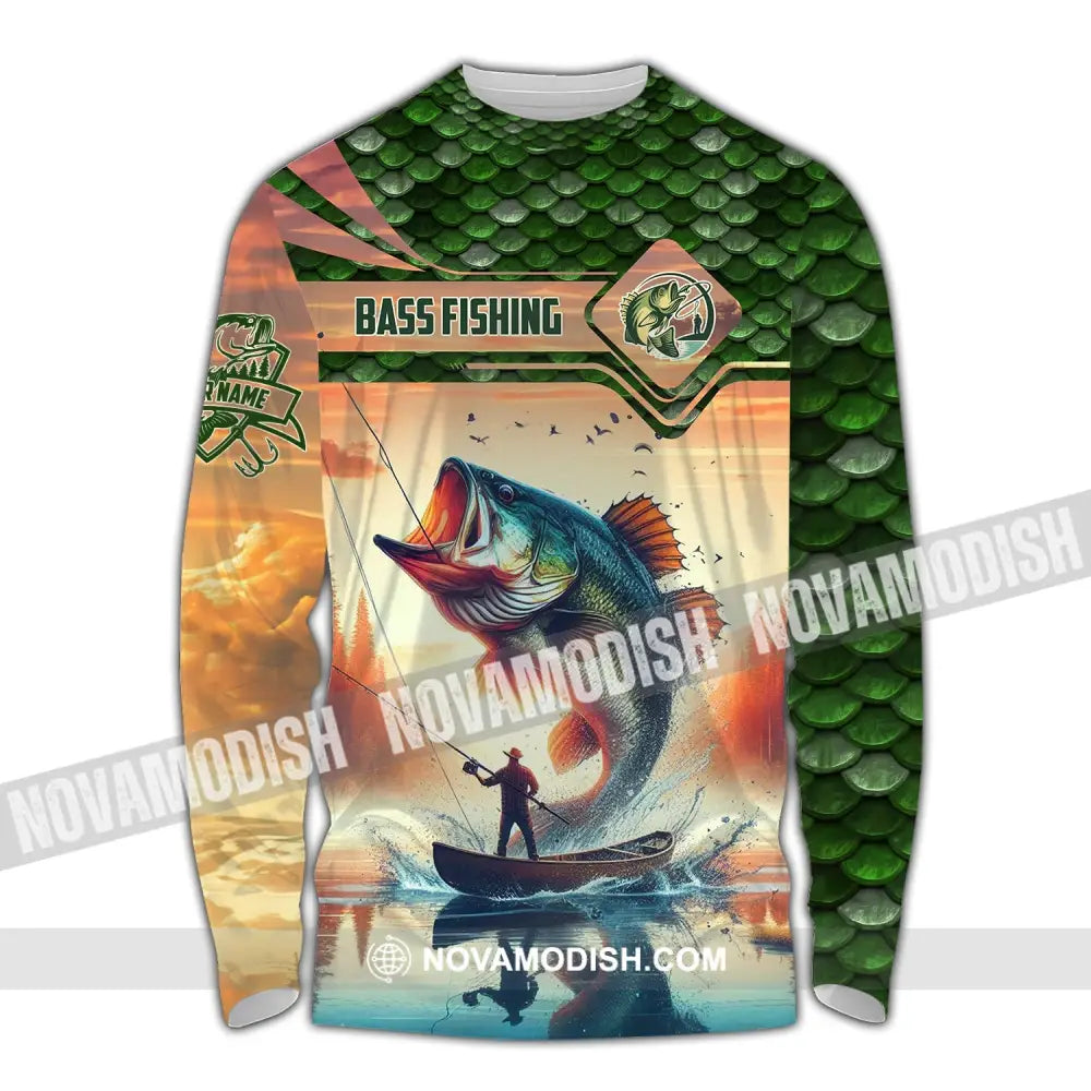 Man Shirt Custom Name Fishing Lover Bass Hoodie Polo Long Sleeve / S T-Shirt