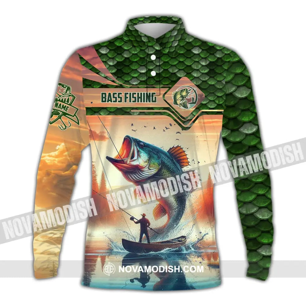 Man Shirt Custom Name Fishing Lover Bass Hoodie Polo Long Sleeve / S T-Shirt