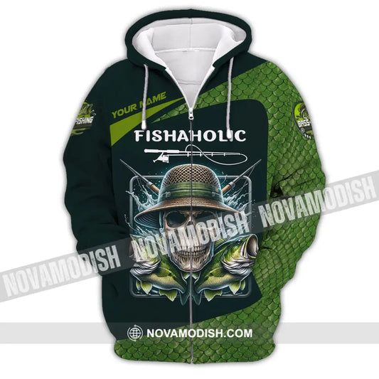 Man Shirt Custom Name Fishing Lover Fishaholic Hoodie Polo Long Sleeve Zipper / S T-Shirt