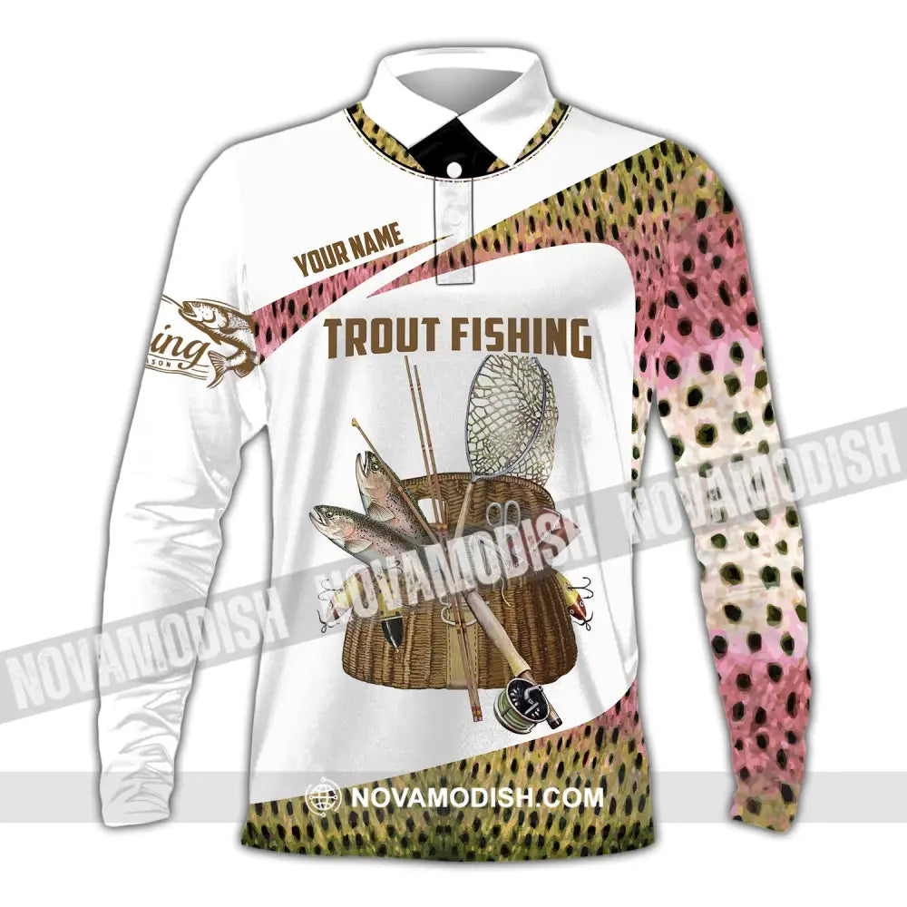 Man Shirt Custom Name Fishing Lover Trout Hoodie Polo Long Sleeve / S T-Shirt