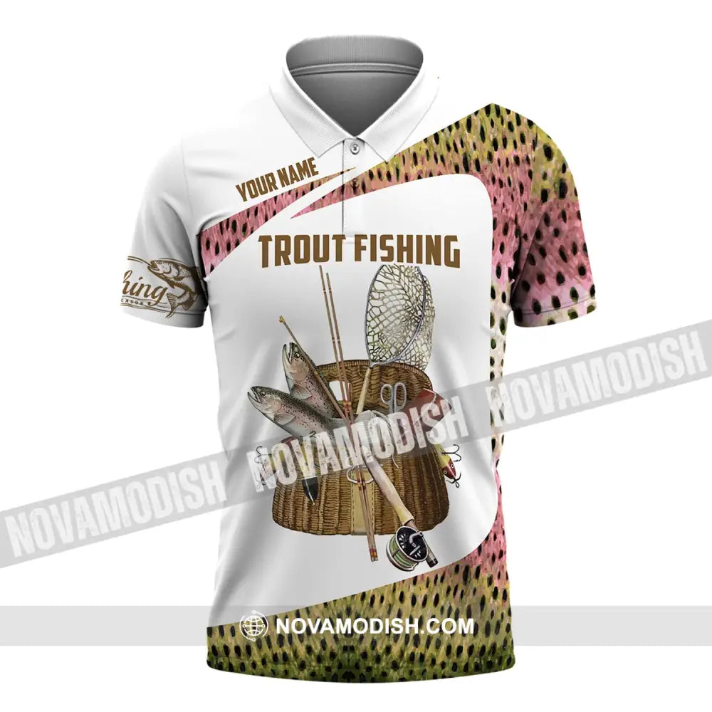 Man Shirt Custom Name Fishing Lover Trout Hoodie Polo Long Sleeve / S T-Shirt