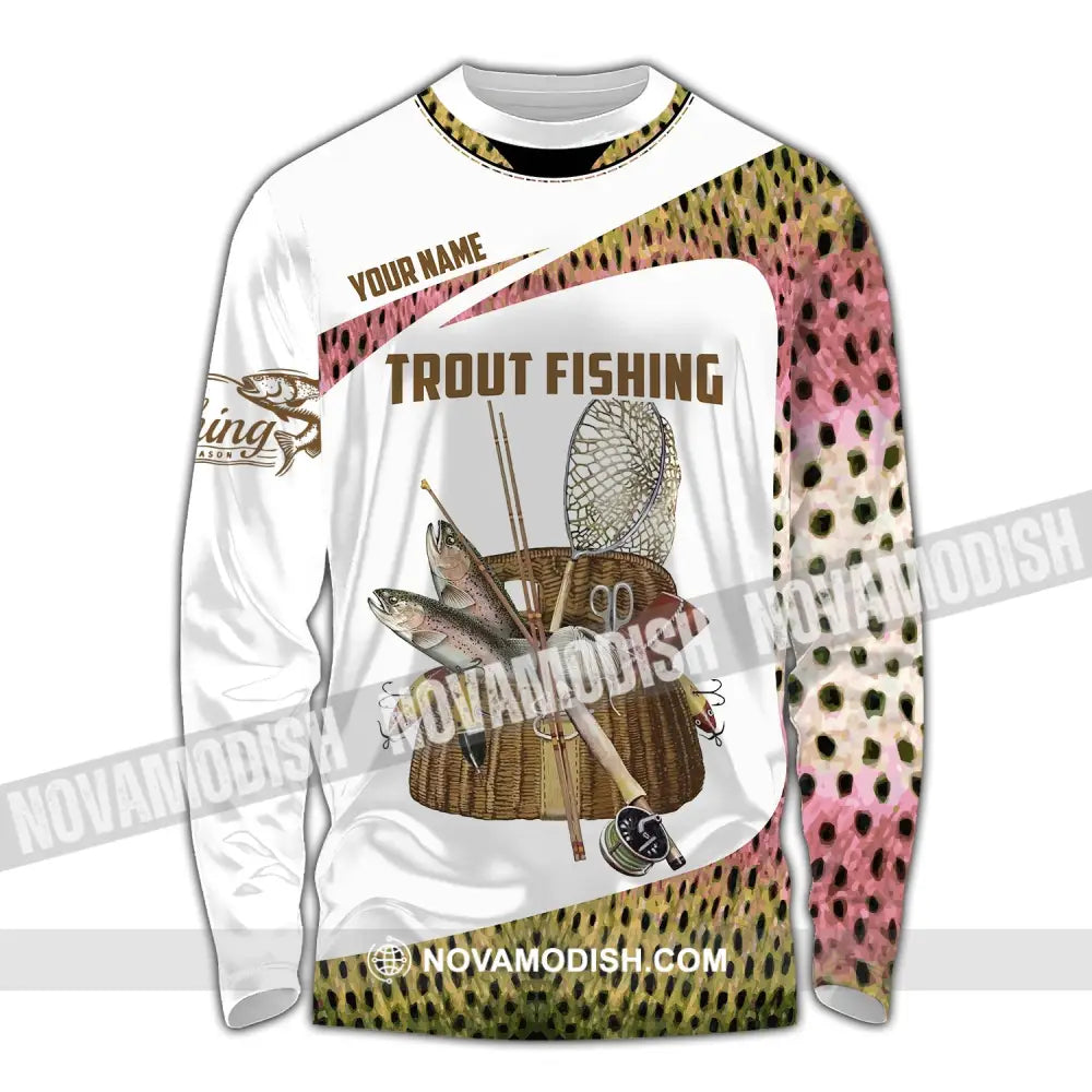 Man Shirt Custom Name Fishing Lover Trout Hoodie Polo Long Sleeve / S T-Shirt