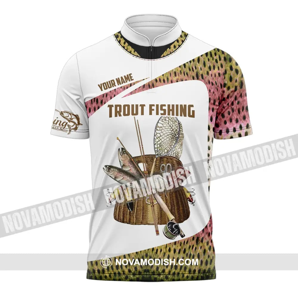 Man Shirt Custom Name Fishing Lover Trout Hoodie Polo Long Sleeve Zipper / S T-Shirt