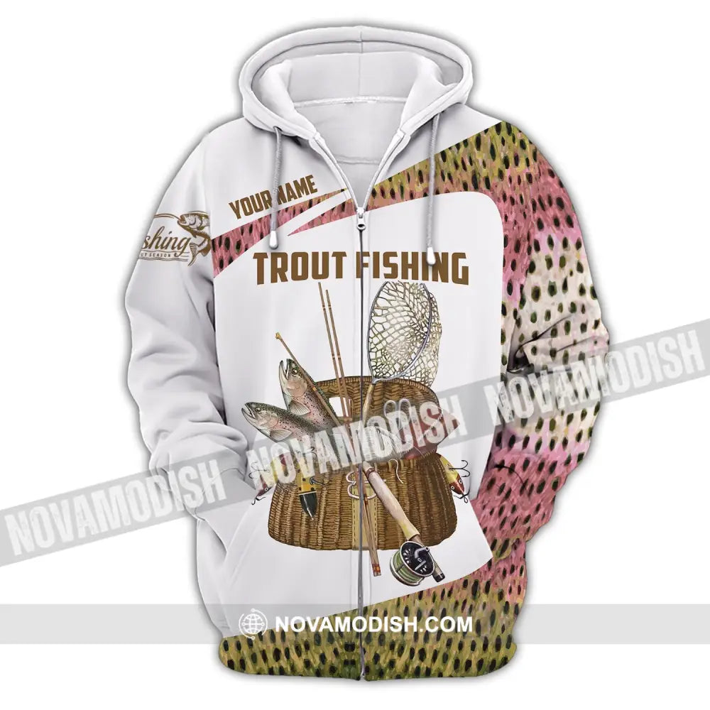 Man Shirt Custom Name Fishing Lover Trout Hoodie Polo Long Sleeve Zipper / S T-Shirt