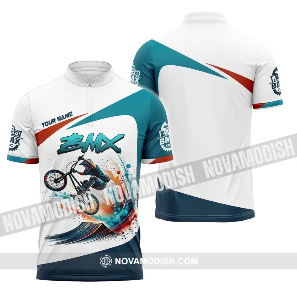 Man Shirt Custom Name For Mountain Bike Lover Polo Long Sleeve Gift Zipper / S T-Shirt