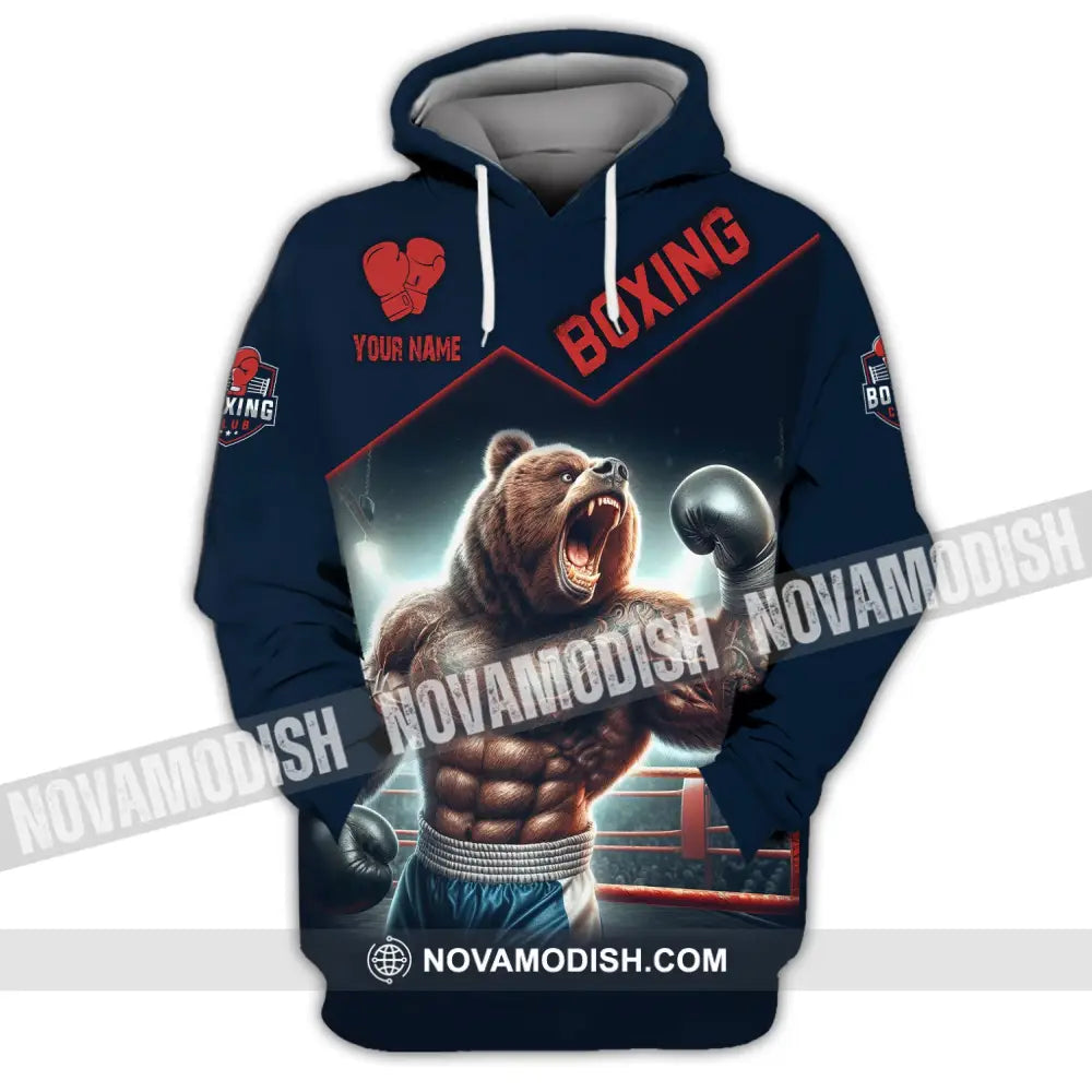 Man Shirt Custom Name For Boxing Lover Bear Hoodie Polo Long Sleeve / S T-Shirt