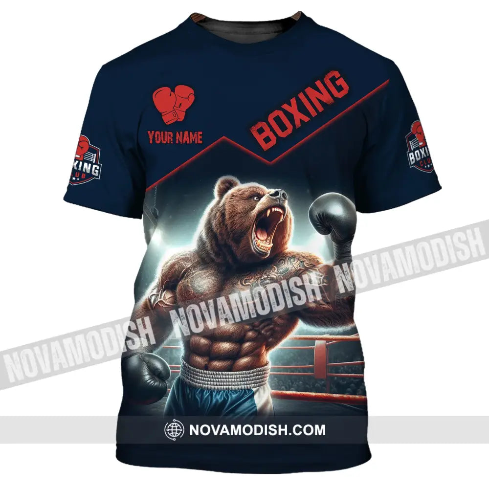 Man Shirt Custom Name For Boxing Lover Bear Hoodie Polo Long Sleeve T-Shirt / S