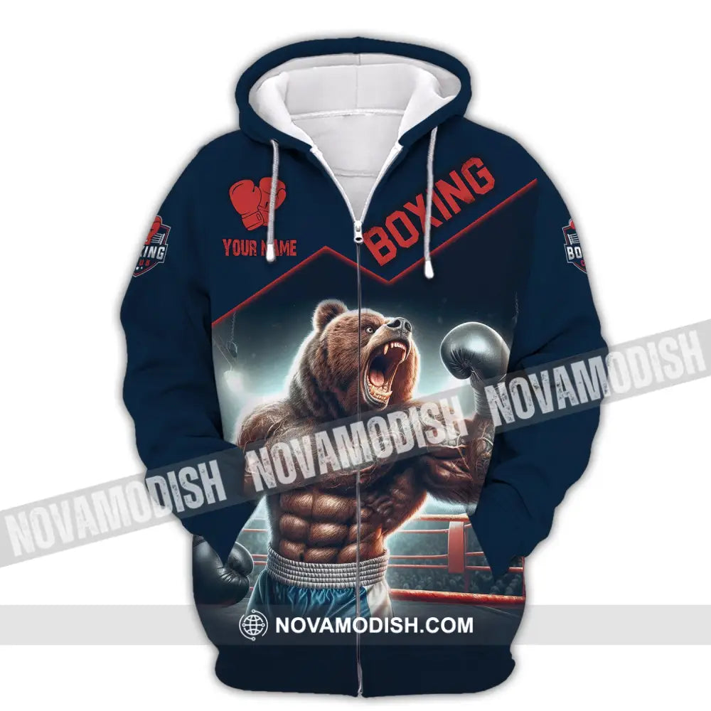 Man Shirt Custom Name For Boxing Lover Bear Hoodie Polo Long Sleeve Zipper / S T-Shirt