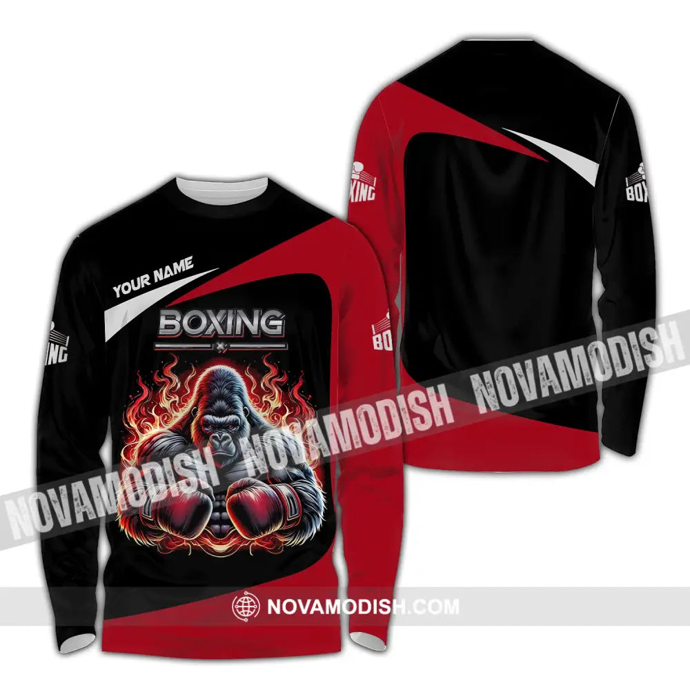 Man Shirt Custom Name For Boxing Lover Gorilla Hoodie Polo Long Sleeve / S T-Shirt