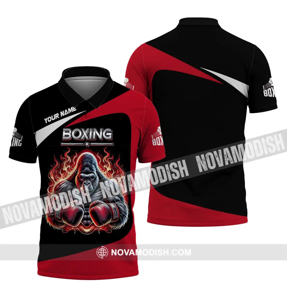 Man Shirt Custom Name For Boxing Lover Gorilla Hoodie Polo Long Sleeve / S T-Shirt