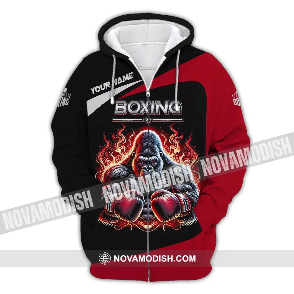 Man Shirt Custom Name For Boxing Lover Gorilla Hoodie Polo Long Sleeve Zipper / S T-Shirt