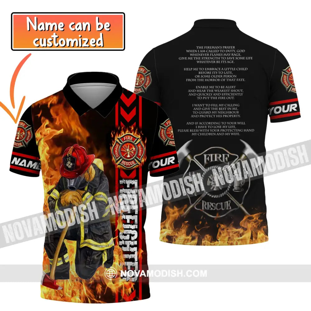 Man Shirt Custom Name For Firefighter T-Shirt Polo T-Shirt