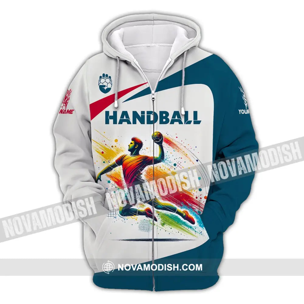 Man Shirt Custom Name For Handball Player Hoodie Polo Long Sleeve Zipper / S T-Shirt