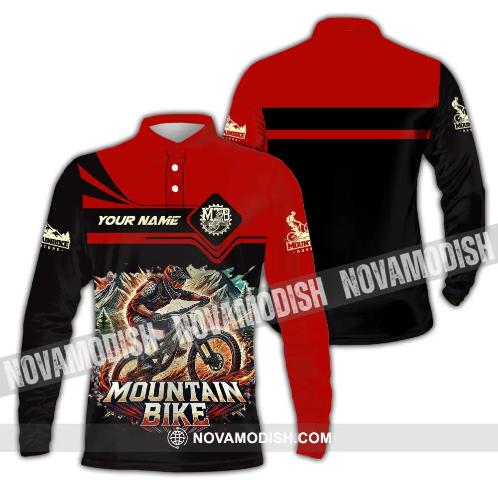 Man Shirt Custom Name For Mountain Bike Lover Gift Hoodie Long Sleeve Polo / S T-Shirt